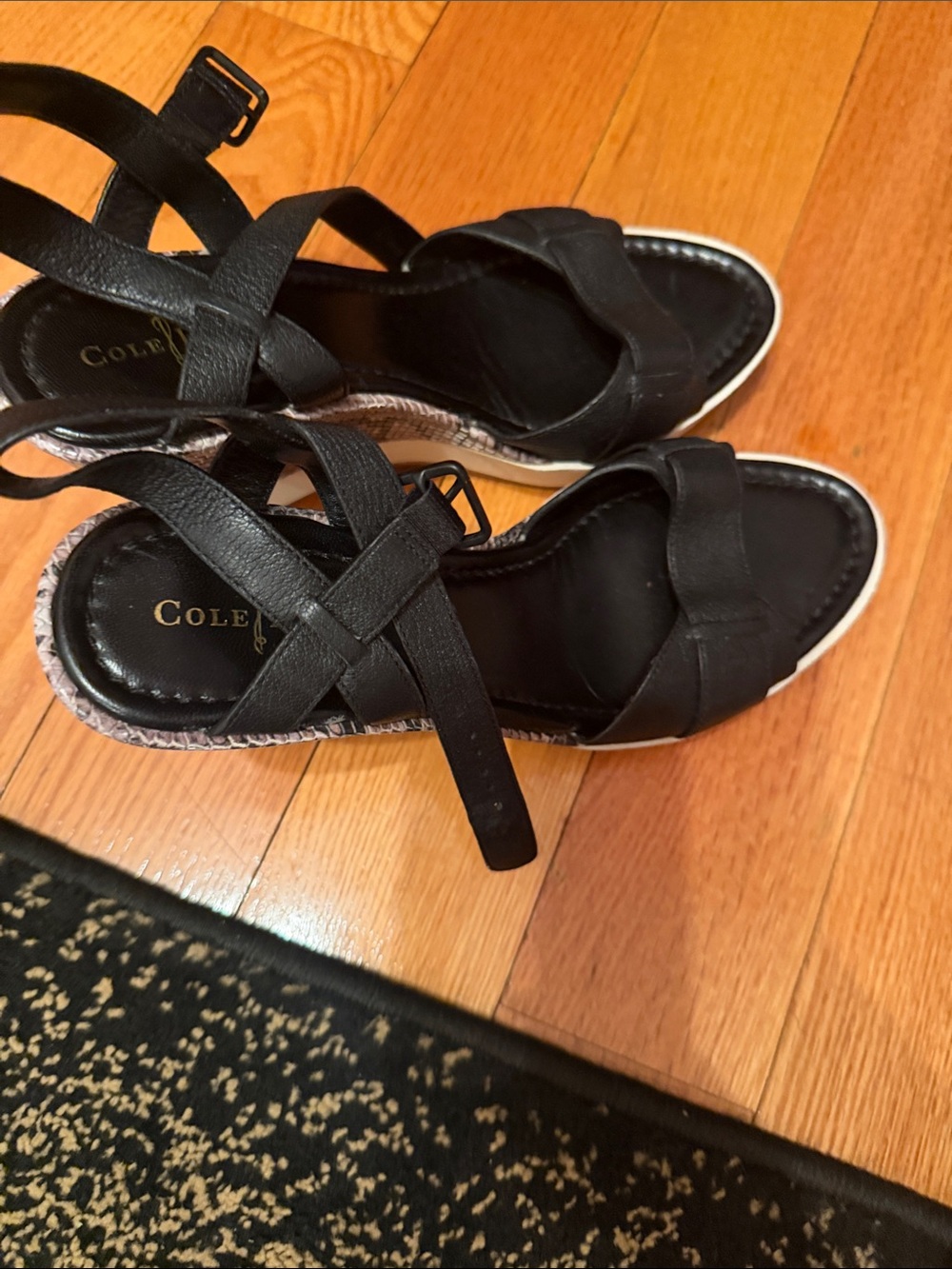 Cole Haan Black Cross-Strap Wedge Sandals